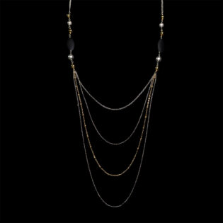 Collana fantasia 257 catena tripla con maglia gommata e perle