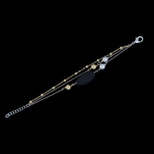Bracciale fantasia 257 catena tripla con maglia gommata e pietre
