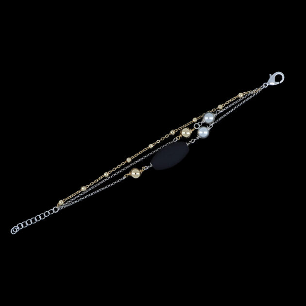 Bracciale fantasia 257 catena tripla con maglia gommata e pietre