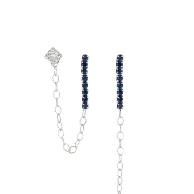 Mono-Orecchino Doppio Buco Punto Luce+Tennis Blu AG 925